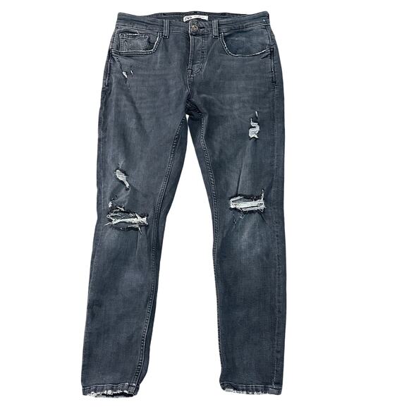 ZARA Women's Distressed Jeans Size 32  In Dark Wash - Picture 1 of 8